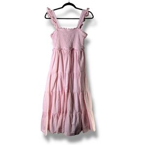 Ruffle Butts Womens Sz Medium Pink Gingham Smocked Tiered Maxi Dress Cottagecore